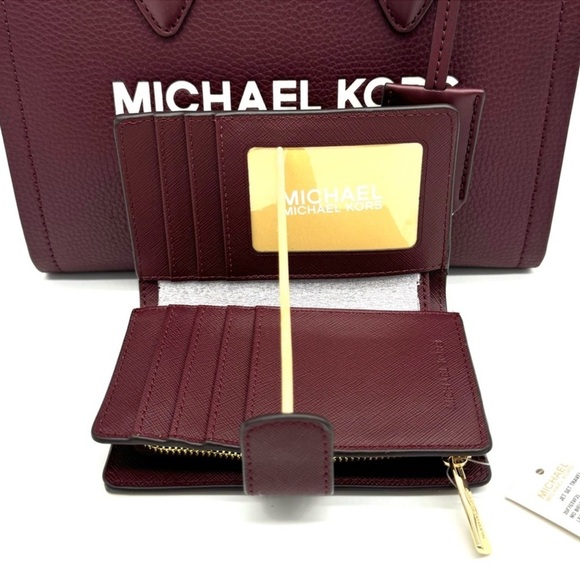 Michael Kors Mirella Small Crossbody Bag & Medium Zip Chain Wallet Ox Blood - Picture 12 of 13